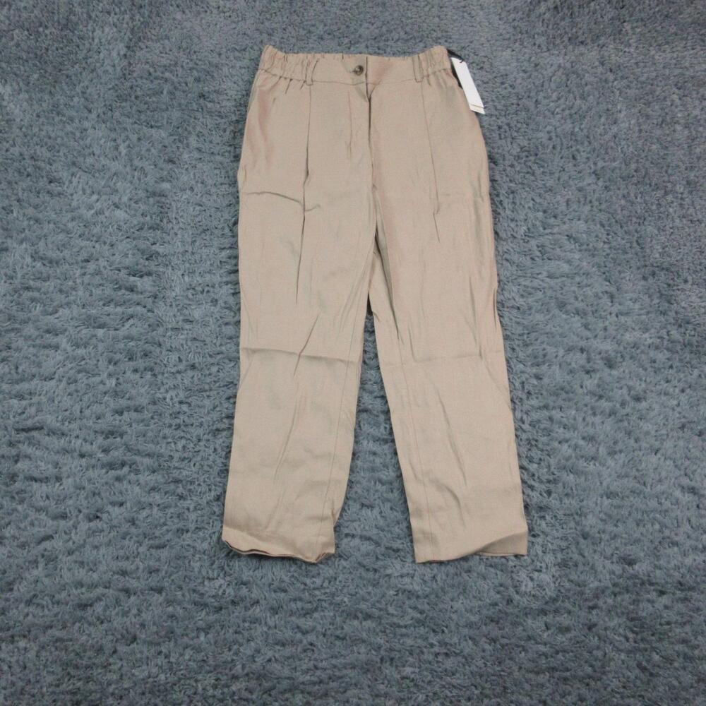 Calvin Klein Dress Pants Womens S Beige Linen Straight Elastic Waist 29x25* NWT